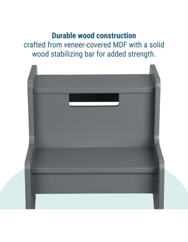 Taburete de Madera de Dos Pasos Wildkin - Gris, 38.7x33x35.8 cm