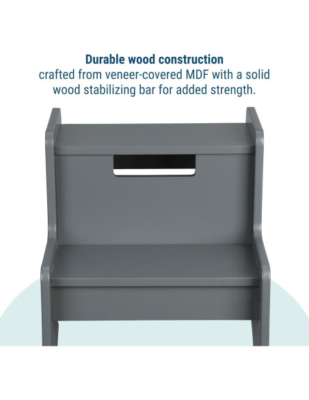 Taburete de Madera de Dos Pasos Wildkin - Gris, 38.7x33x35.8 cm