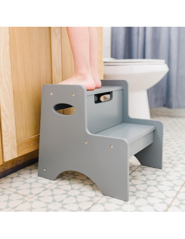 Taburete de Madera de Dos Pasos Wildkin - Gris, 38.7x33x35.8 cm