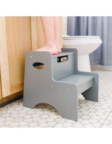 Taburete de Madera de Dos Pasos Wildkin - Gris, 38.7x33x35.8 cm