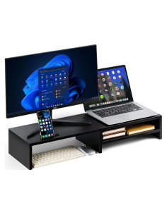 Soporte Doble para Monitor HUVIBE 80 cm con Cajón Negro