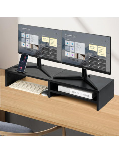 Soporte Doble para Monitor HUVIBE 80 cm con Cajón Negro 2