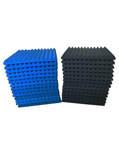 Paquete 24 Paneles Espuma Acústica 1"x12" Negro y Azul