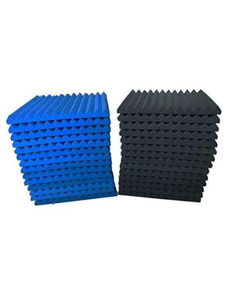 Paquete 24 Paneles Espuma Acústica 1"x12" Negro y Azul