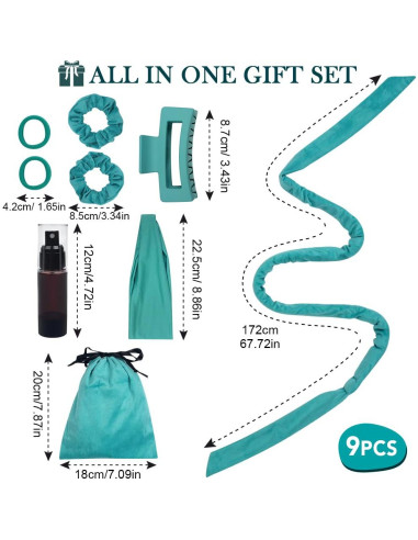 Juego de Rizador de Cabello Sin Calor ewinever 9 Piezas Verde