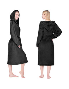 Bata de Forro Polar Negra para Mujer PAVILIA con Capucha 2