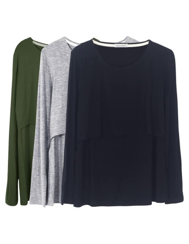 Camisetas de Lactancia Manga Larga Smallshow 3-Pack Mujeres