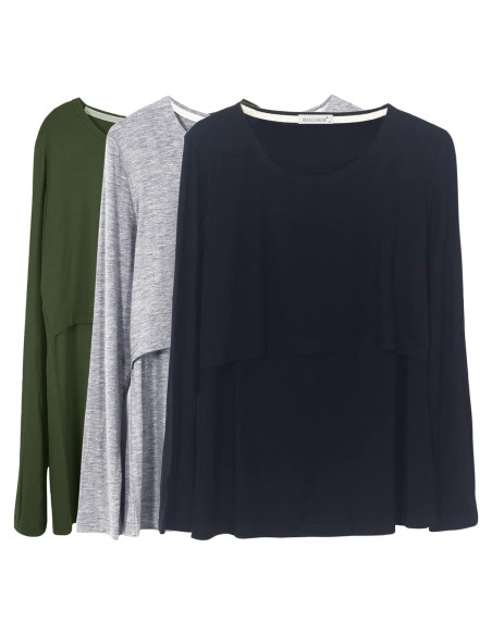 Camisetas de Lactancia Manga Larga Smallshow 3-Pack Mujeres