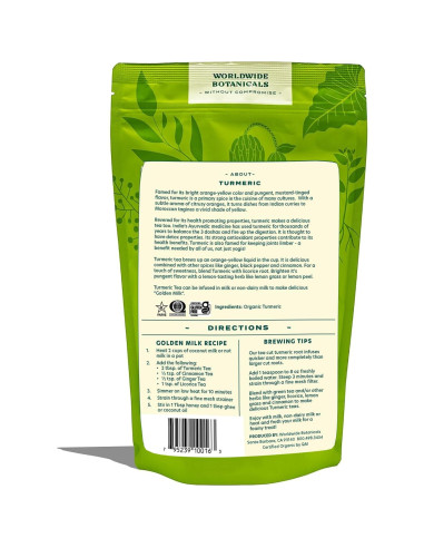 Té de Cúrcuma Orgánica Worldwide Botanicals 453g - Infusión Rápida