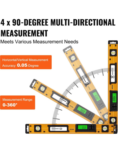 Nivel Torpedo VEVOR 60 cm Digital con Pantalla LED y Viales