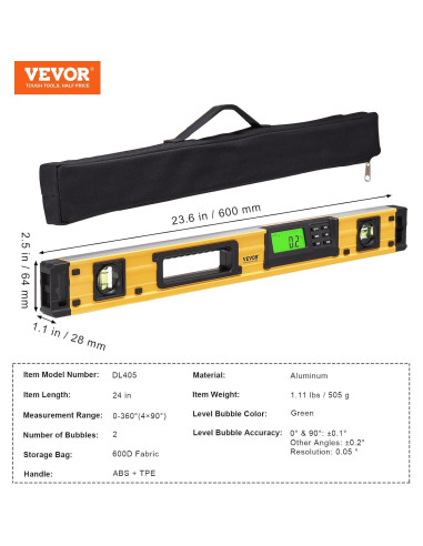 Nivel Torpedo VEVOR 60 cm Digital con Pantalla LED y Viales