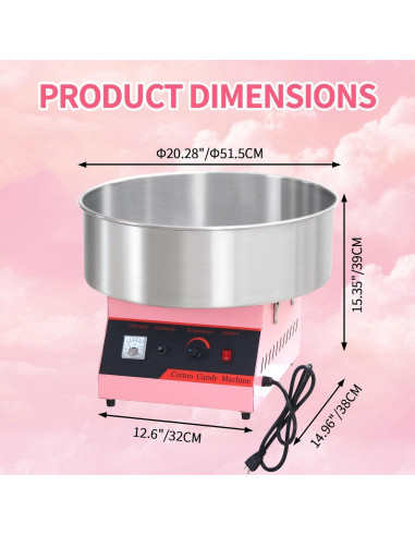 Máquina de Algodón de Azúcar OUKIDR 1050W Rosa con Tazón Inoxidable