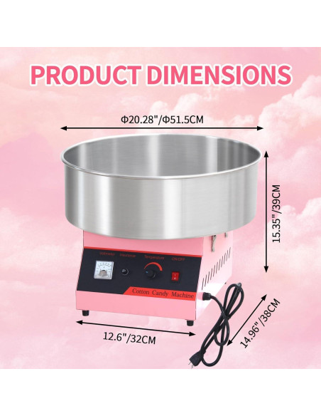 Máquina de Algodón de Azúcar OUKIDR 1050W Rosa con Tazón Inoxidable