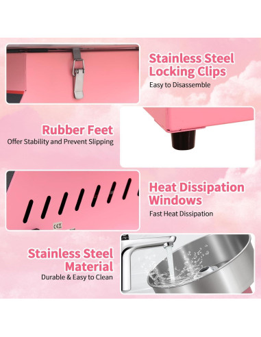 Máquina de Algodón de Azúcar OUKIDR 1050W Rosa con Tazón Inoxidable