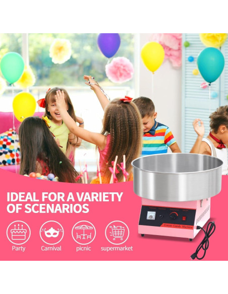 Máquina de Algodón de Azúcar OUKIDR 1050W Rosa con Tazón Inoxidable