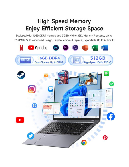 Laptop Gaming BLUEING AS25, i5-1240P, 16GB RAM, 512GB SSD, 15.6 FHD