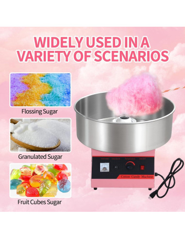 Máquina de Algodón de Azúcar OUKIDR 1050W Rosa con Tazón Inoxidable