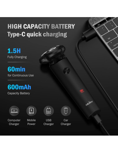 Afeitadora eléctrica Sejoy rotativa 3D recargable USB tipo C