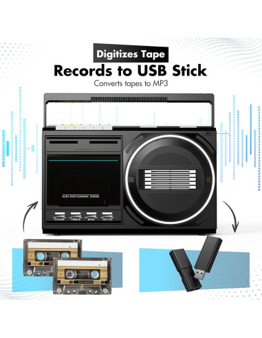 Reproductor de Cassettes Bluetooth Kuephom T1USB - Boombox Retro