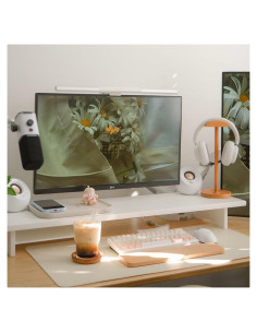 Soporte Doble Monitor ROCDEER de Bambú Blanco 100 cm 136 kg