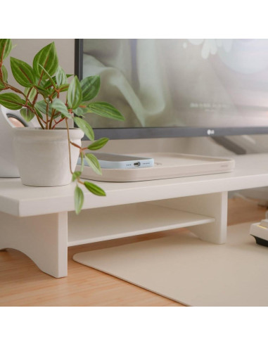 Soporte Doble Monitor ROCDEER de Bambú Blanco 100 cm 136 kg