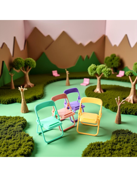 Juego de 5 Sillas Plegables Coloridas Miniatura 1/12 Labriciyon