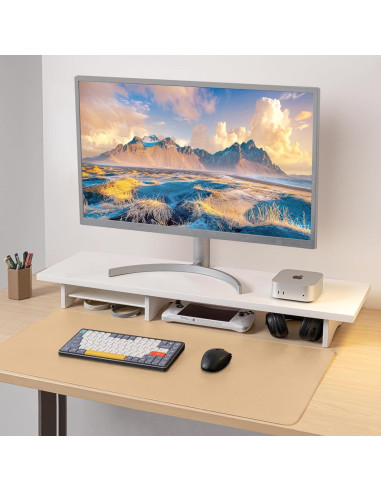 Soporte Doble Monitor ROCDEER de Bambú Blanco 100 cm 136 kg