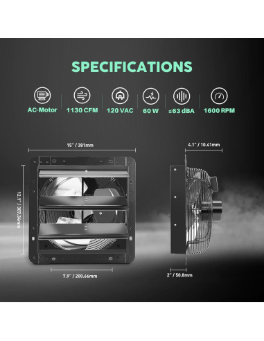 Ventilador de Escape YOZON 30.48 cm con Obturador Automático