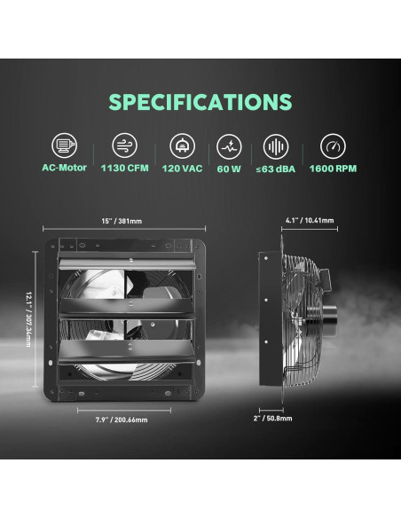 Ventilador de Escape YOZON 30.48 cm con Obturador Automático