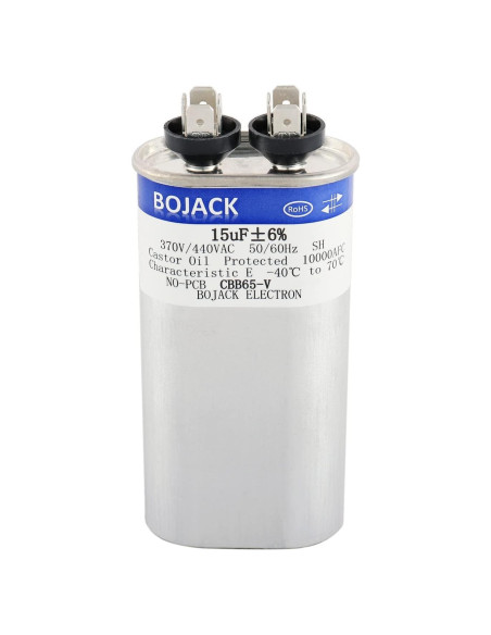 Capacitor BOJACK 15 uF 370V/440V Ovalado para Motor AC