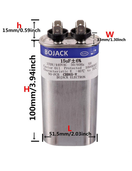 Capacitor BOJACK 15 uF 370V/440V Ovalado para Motor AC