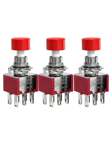 Interruptor de Botón Momentáneo 6 Pines DIYhz Rojo 3Pcs