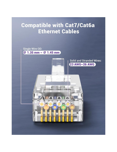 Conectores RJ45 VCE CAT7/CAT6A Paquete de 30 Blindados
