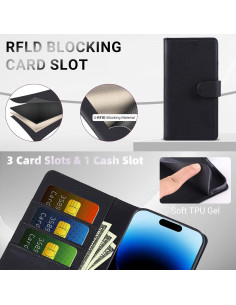 Funda Cartera Lacass para Motorola Moto G 5G 2025 - Negro, Cuero PU con Bloqueo RFID 2