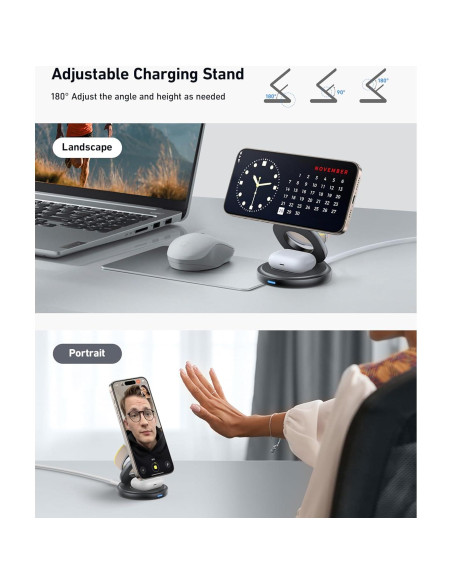 Estación de Carga Inalámbrica 3 en 1 Magsafe Autige para iPhone 15/14/13/12/11 Pro Max, Apple Watch y AirPods