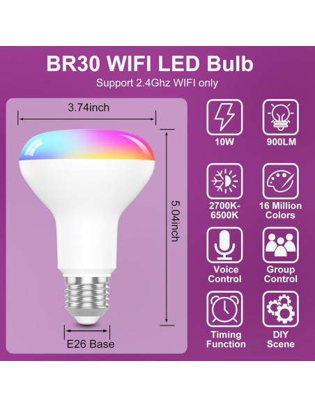 Bombillas Inteligentes HYDONG BR30 RGB 10W 900LM Paquete de 4