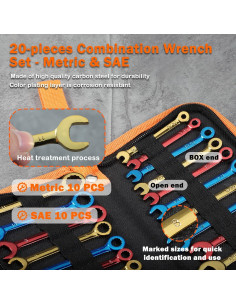 Juego de Llaves Combinadas LEONTOOL 20 PCS 4-11mm y SAE 2