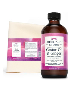 Paquete de Aceite de Ricino Orgánico Heritage Store 226g con Jengibre y Franela