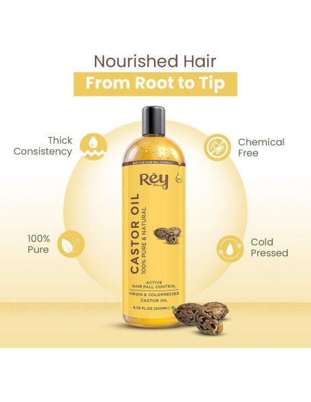 Aceite de Ricino Rey Naturals 200ml - Cuidado Cabello y Piel