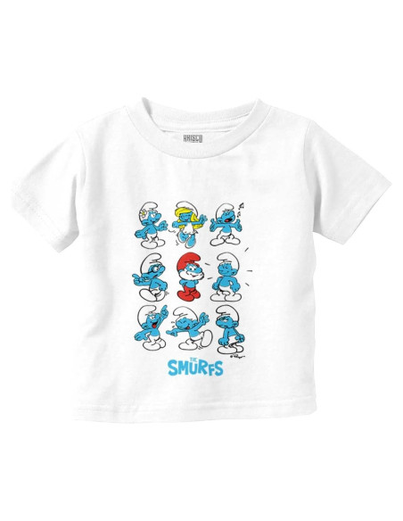 Camiseta Blanca Niños Pitufos Papa Pitufo y Pitufoleta 3T