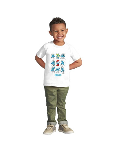 Camiseta Blanca Niños Pitufos Papa Pitufo y Pitufoleta 3T