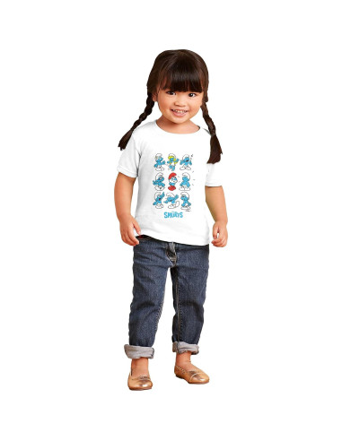 Camiseta Blanca Niños Pitufos Papa Pitufo y Pitufoleta 3T