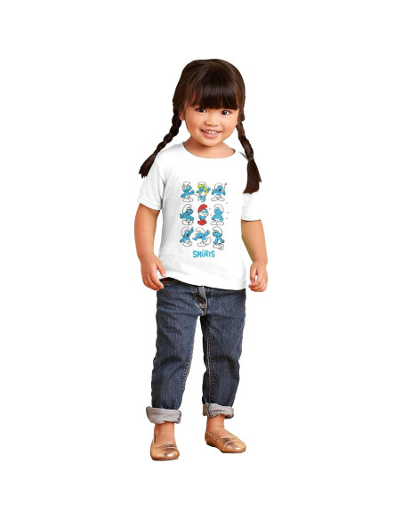 Camiseta Blanca Niños Pitufos Papa Pitufo y Pitufoleta 3T