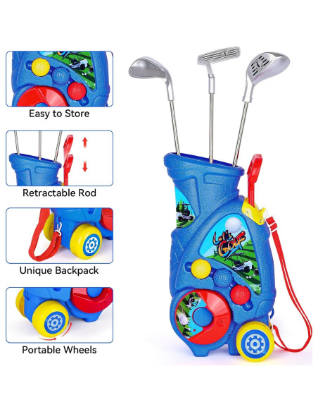 Juego de Golf para Niños Beautiq con Alfombra y Carrito - Azul