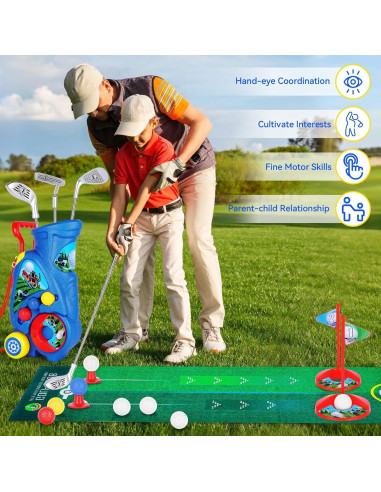 Juego de Golf para Niños Beautiq con Alfombra y Carrito - Azul