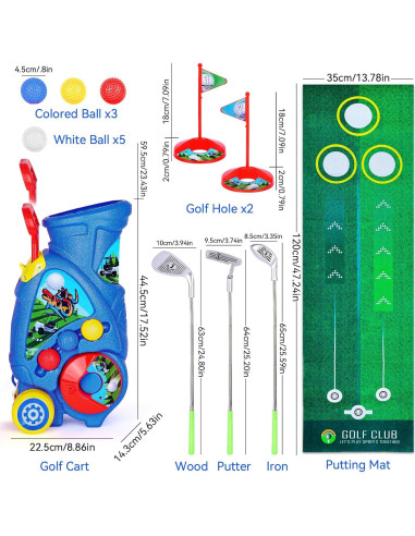 Juego de Golf para Niños Beautiq con Alfombra y Carrito - Azul