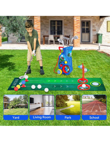 Juego de Golf para Niños Beautiq con Alfombra y Carrito - Azul