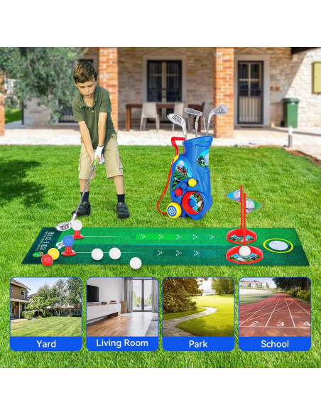 Juego de Golf para Niños Beautiq con Alfombra y Carrito - Azul