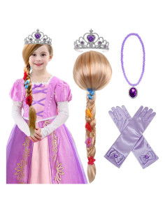 Peluca de Princesa Rapunzel con Tiara y Accesorios para Niñas