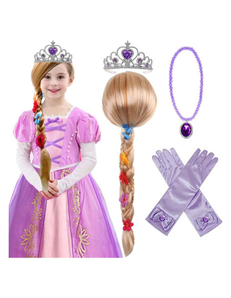 Peluca de Princesa Rapunzel con Tiara y Accesorios para Niñas